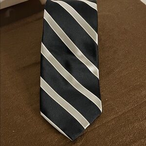 100% silk Black and silver Striped Men's Tie